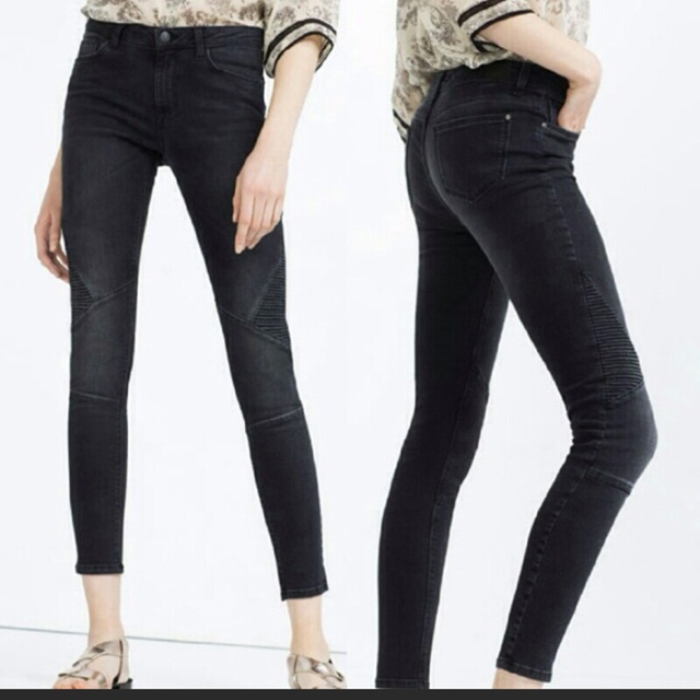 Zara moto distressed skinny jeans